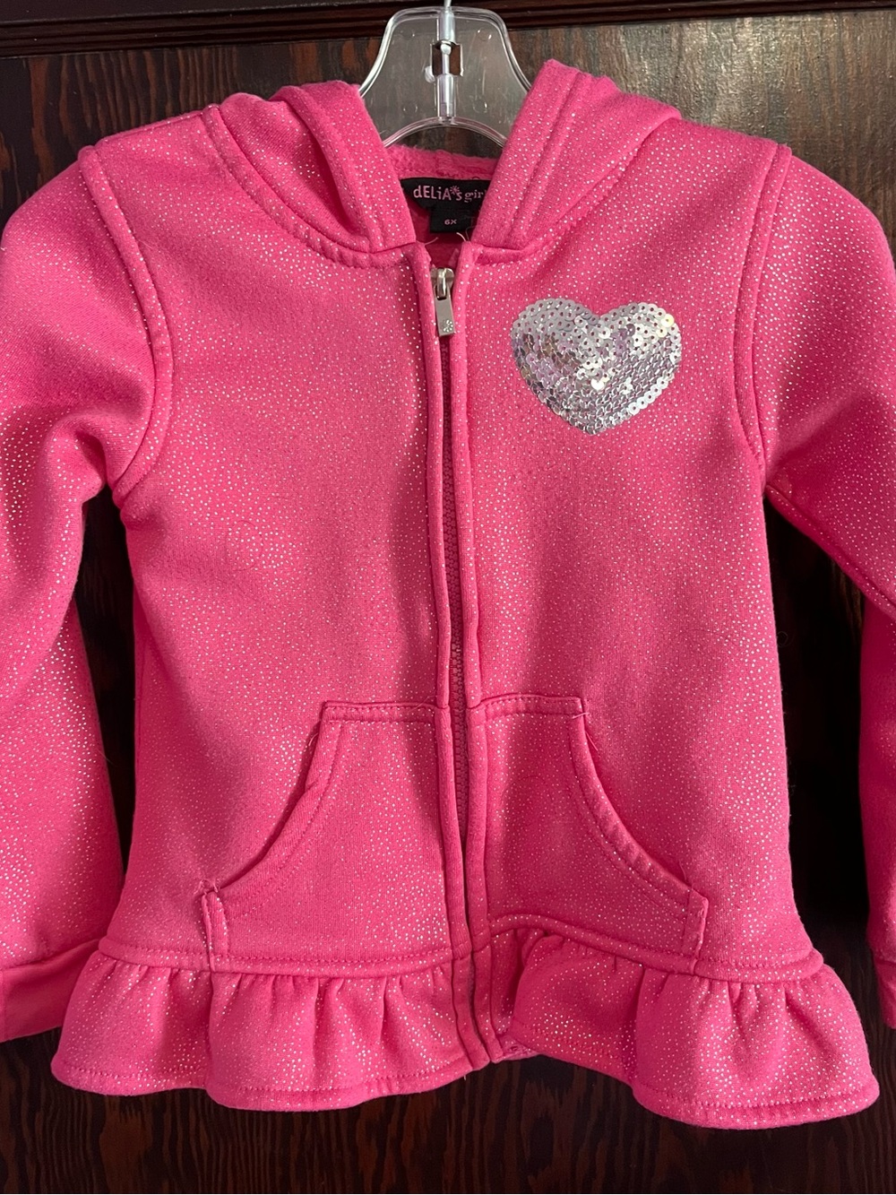 dELiA*s Girls' Hot Pink Sequin Heart Zip Hoodie